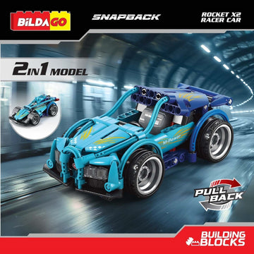 Bildago Snapback Racers - Rocket X2 (SP13438) - Pull back Racer Car (204 Pcs)