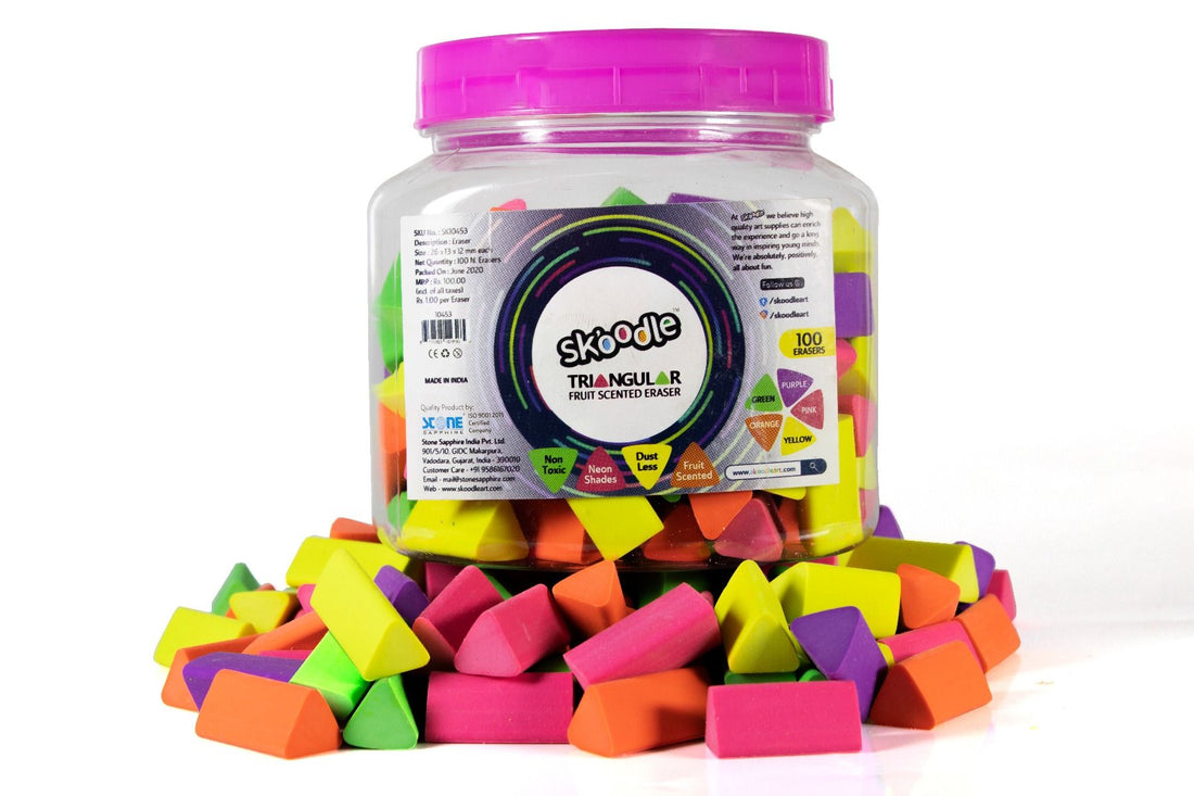 Skoodle 100 Triangular Neon Erasers Jar