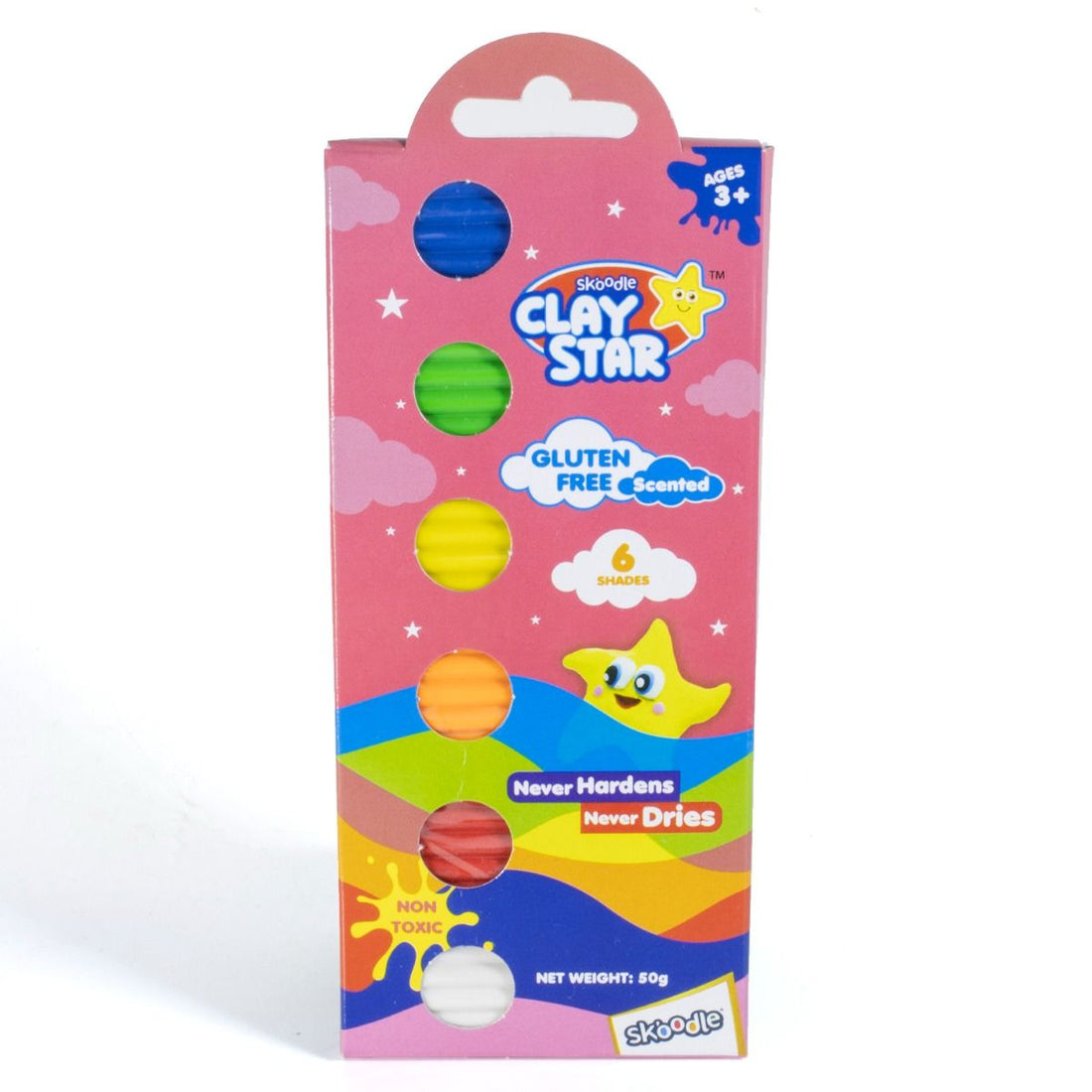 Skoodle Clay Star 50G. 6 Shades, Never Hardens Never Dries, Gluten Free, Non Toxic