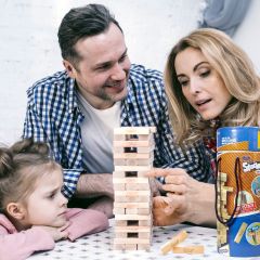 Skoodle Stackrr Tube Stacking Tumbling Tower Game with 54 Precision Wooden Blocks of Premium Beachwood for Adults and Kids, 1 or More Players