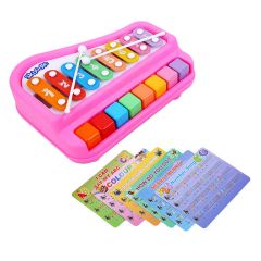 Skoodle 2-in-1 Xylophone Musical Piano for Kids, Interactive Preschool Learning Instrument & Toy with 8 Keys, 2 Mallets- Ideal for Baby, Boys and Girls & Gifting (Age 3+), Pink